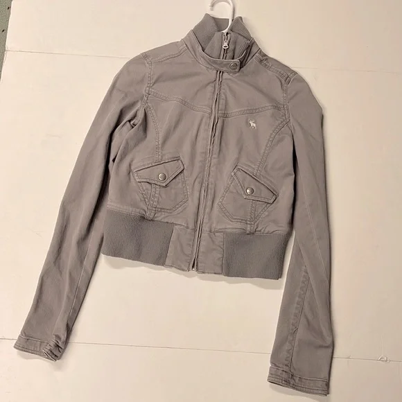 ABERCROMBIE AUTHENTIC VINTAGE GRAY COTTON BOMBER JUNIOR SIZE XL - Picture 4 of 10